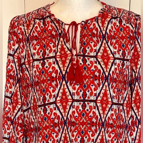 Beach Lunch Lounge long sleeve tunic print dress lightweight Medium Boho Festive - Picture 5 of 7